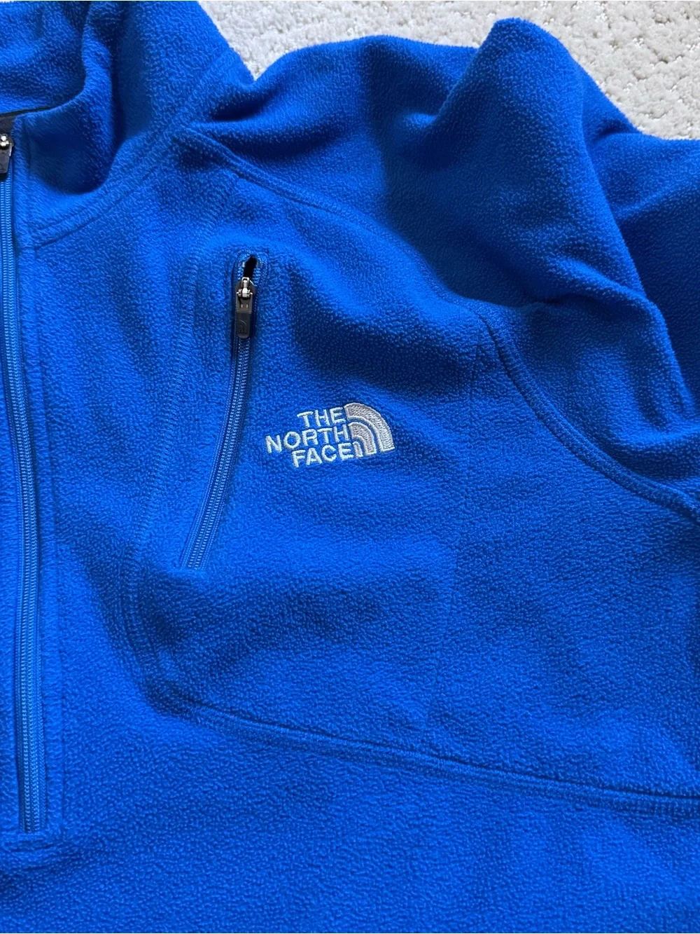 The North Face Men’s Fleece Quarter Zip Pullover Medium Blue Thumbholes Pocket